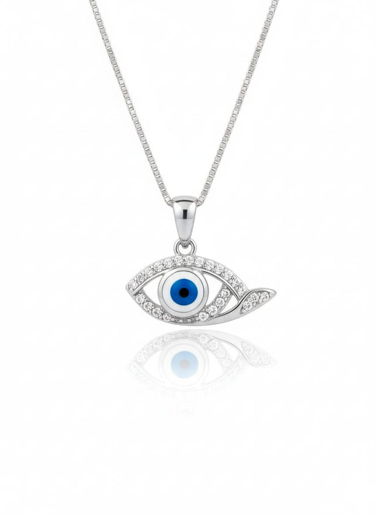 Silvara Nazar-P1 925 Sterling Silver Evil Eye Pendant with Blue & White Stone Detailing | Minimal Protective Design