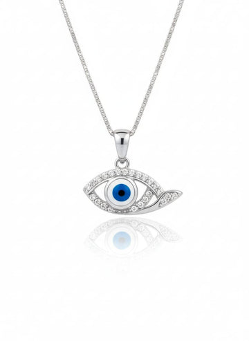 Silvara Nazar-P1 925 Sterling Silver Evil Eye Pendant with Blue & White Stone Detailing | Minimal Protective Design