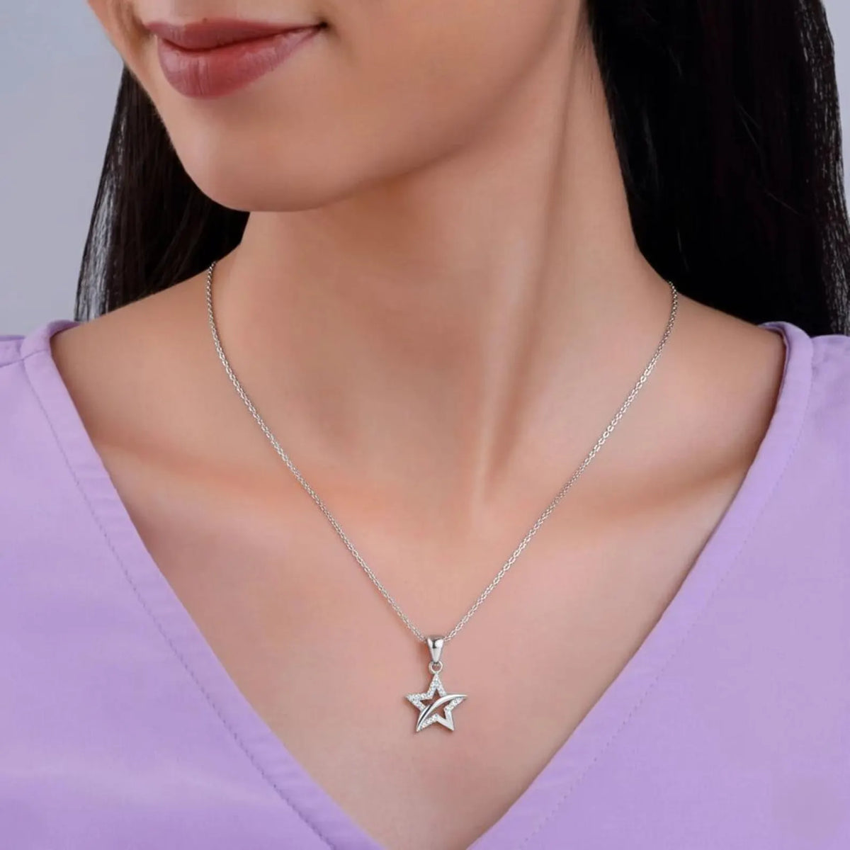 Silvara Star Motif With Layered Structure 925 Sterling Silver Pendant With Chain