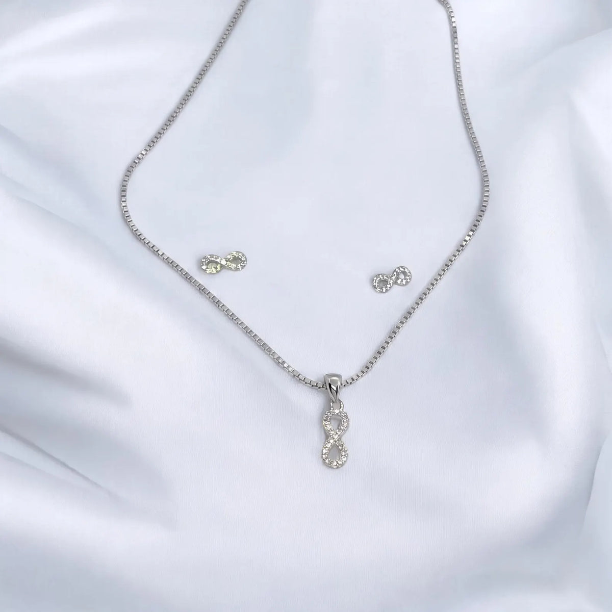 Silvara Sterling Silver Infinity Pendant and Earrings Set with Gemstones