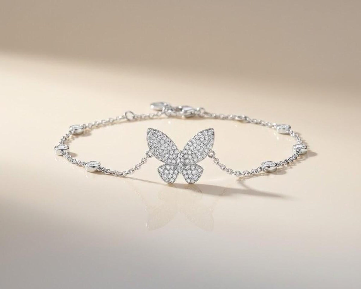 Silvara Butterfly Diamond Elegant Silver Bracelet for woman