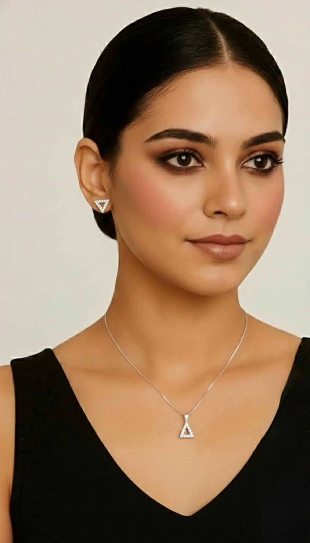 Silvara Sterling Silver Triangular Pendant and Earrings Set with Gemstones