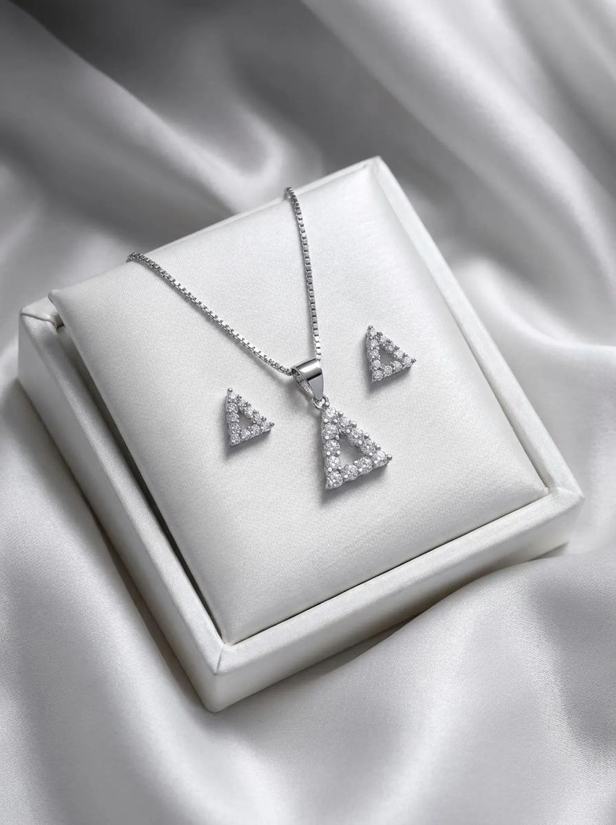 Silvara Sterling Silver Triangular Pendant and Earrings Set with Gemstones