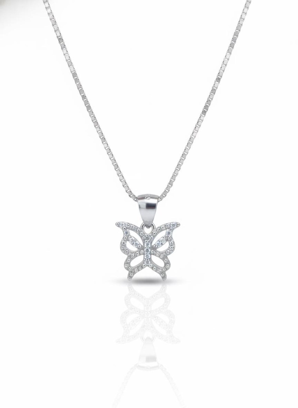 Silvara 925 Sterling Silver Butterfly Pendant with Cubic Zirconia – With Chain (PDT-BFLY)