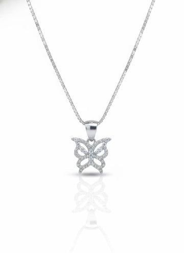 Silvara 925 Sterling Silver Butterfly Pendant with Cubic Zirconia – With Chain (PDT-BFLY)