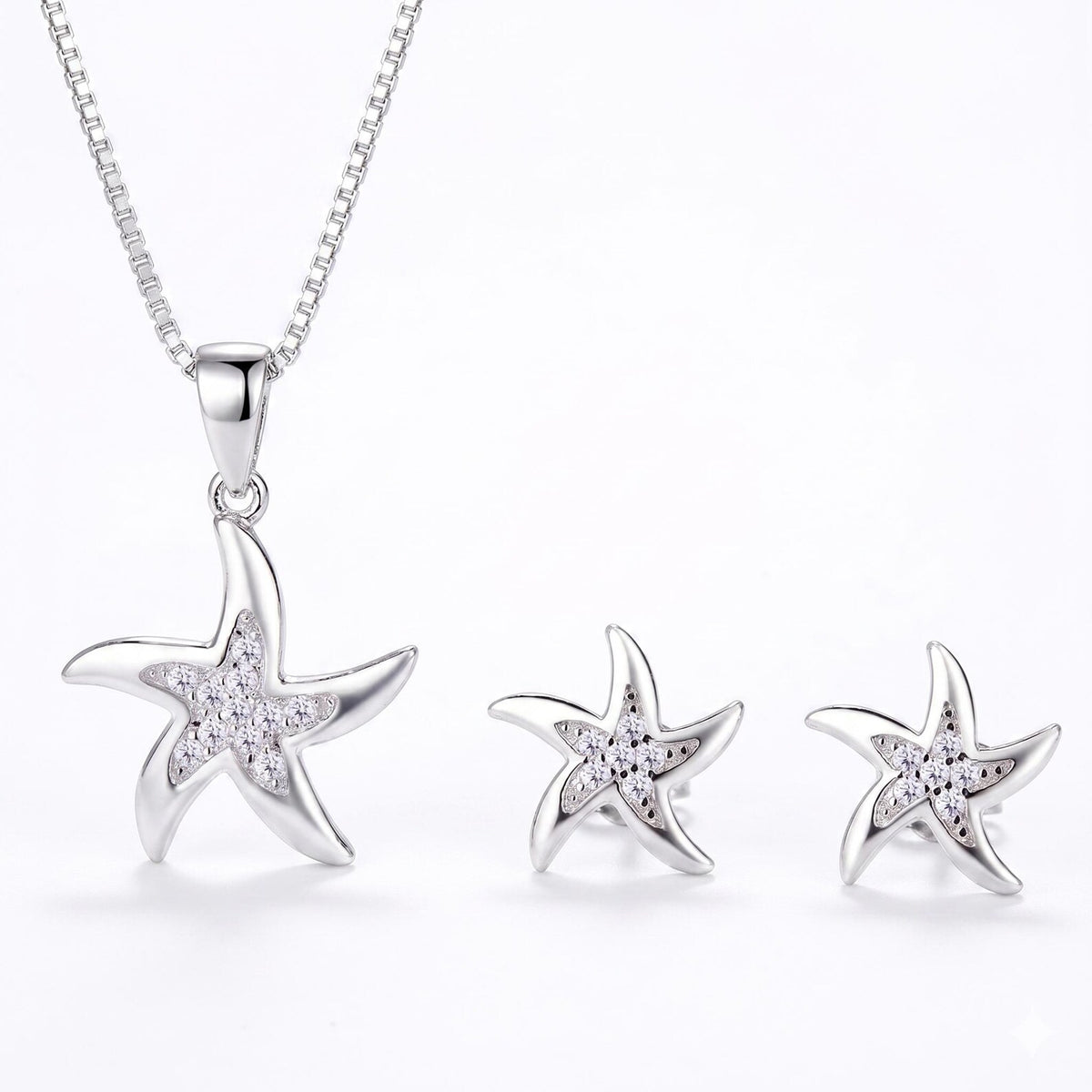 Silvara Star Fish Shape Pendant & Chain With Matching Ear Studs For Women And Girls