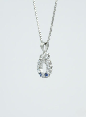Silvara PDT-5 925 Sterling Silver Bow Circle Pendant with Blue & White Stones | Elegant Gift Design