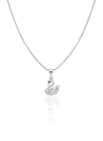 Silvara Duck-P2 925 Sterling Silver Swan Pendant with Cubic Zirconia – With Chain