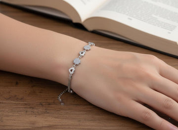 Silvara BR3 Sterling Silver Heart Floral CZ Bracelet | Double Chain Designer Jewelry