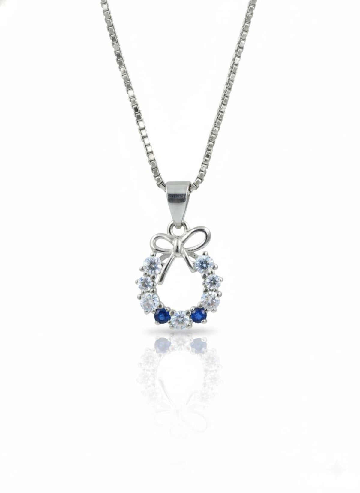 Silvara PDT-5 925 Sterling Silver Bow Circle Pendant with Blue & White Stones | Elegant Gift Design