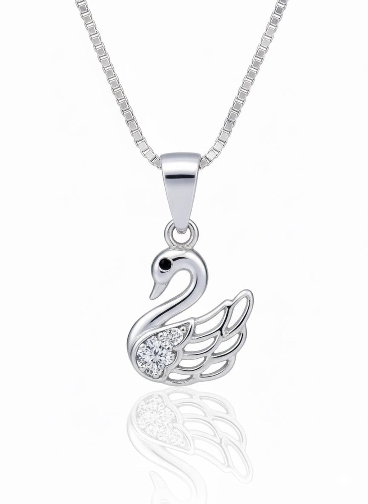 Silvara Duck-P2 925 Sterling Silver Swan Pendant with Cubic Zirconia – With Chain