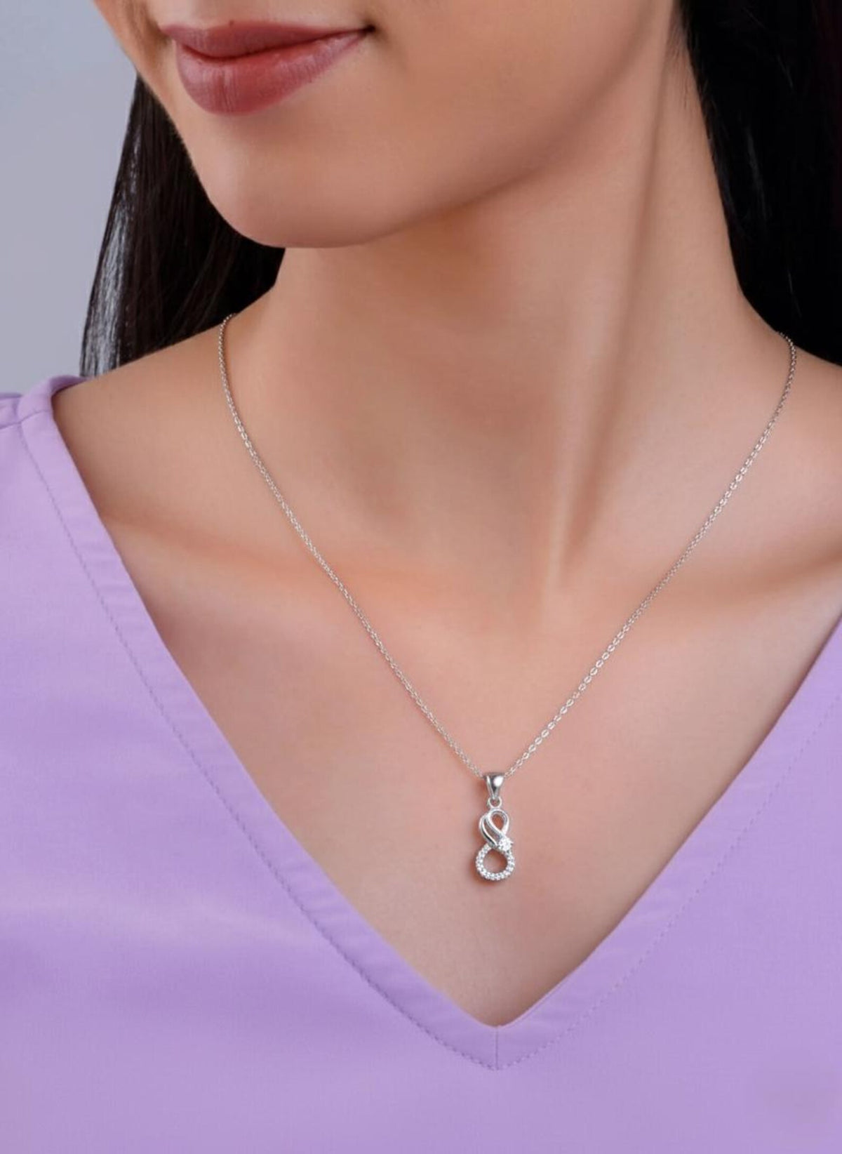 Silvara 925 Sterling Silver Big Infinity Pendant Cubic Zirconia – With Chain (PDT2)
