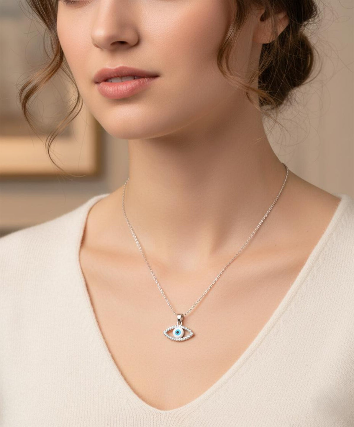Silvara NAZAR-P2 925 Sterling Silver Evil Eye Pendant with Blue & White Stone Detailing | Minimal Protective Design